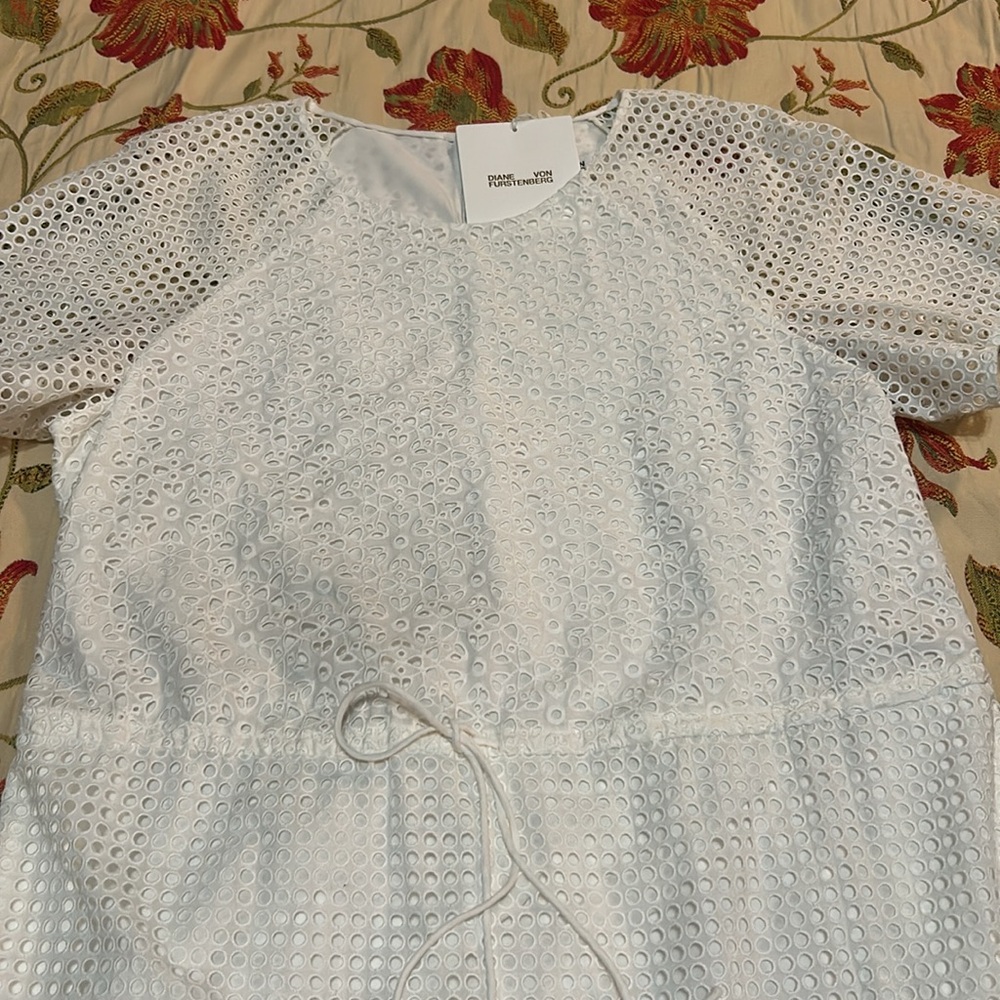 Diane Von Furstenberg Ivory Eyelet Midi Dress L NWT - Picture 4 of 14